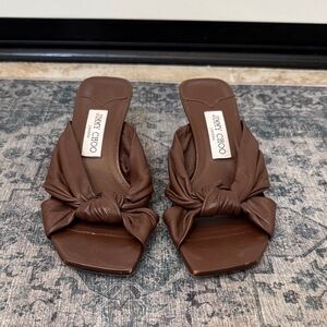 Jimmy Choo Avenue 50 mules in brown nappa leather with a knotted detail